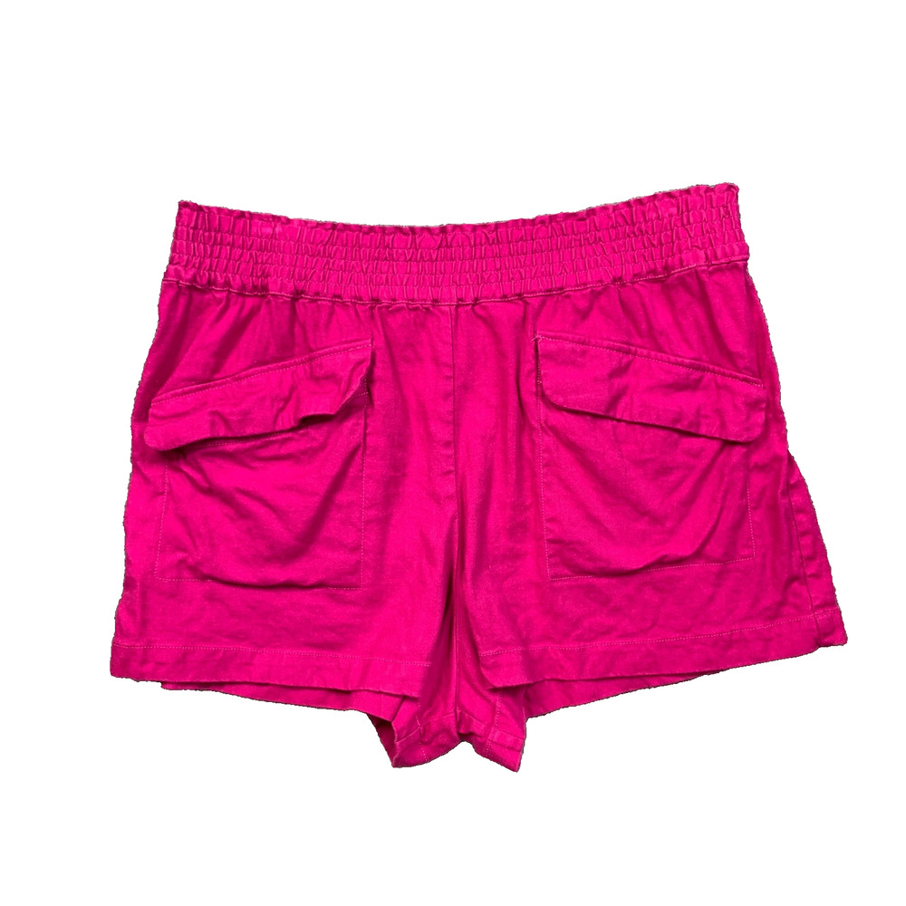 Maeve Shorts Womens L Large Fuchsia Linen Blend Stretch Cargo Lightweight PullOn
